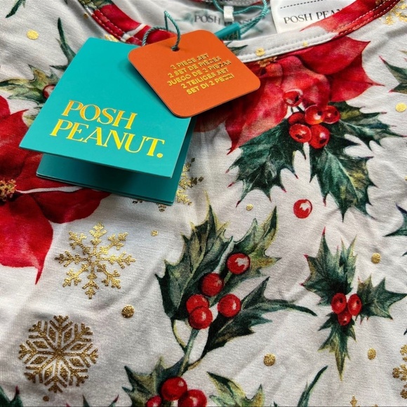 POSH PEANUT PP EMILIA CHRISTMAS XMAS HOLIDAY PAJAMA PJ POINSETTIA TODDLER NEW 4T - Picture 4 of 5